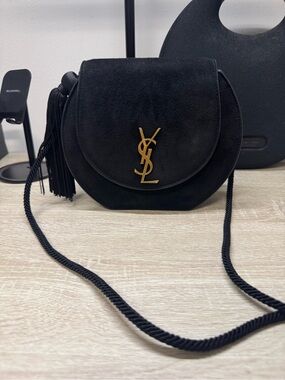 Saint Laurent Black Suede Crossbody with Gold YSL Logo